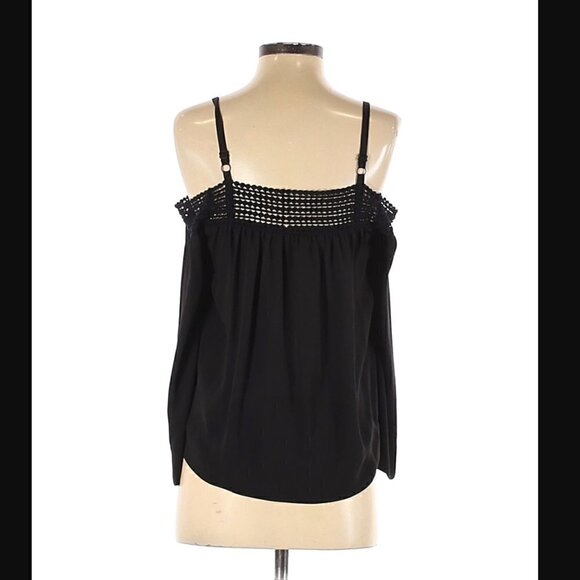 Rebecca Minkoff Sirena Blouse XXS Off Shoulder Black Crochet Luxury Vacation - Picture 7 of 10